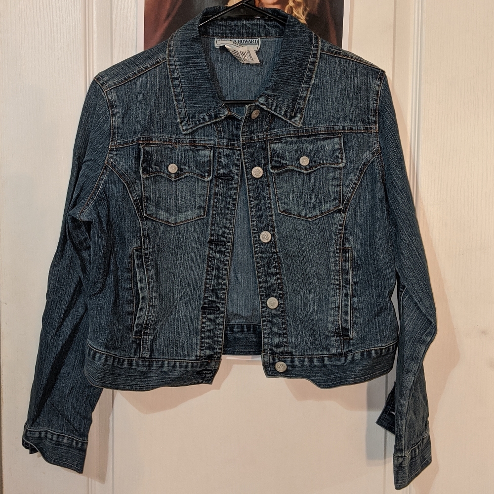 Jessica Howard Petite Small Casual Blue Denim Jean Jacket Long Sleeves Pockets